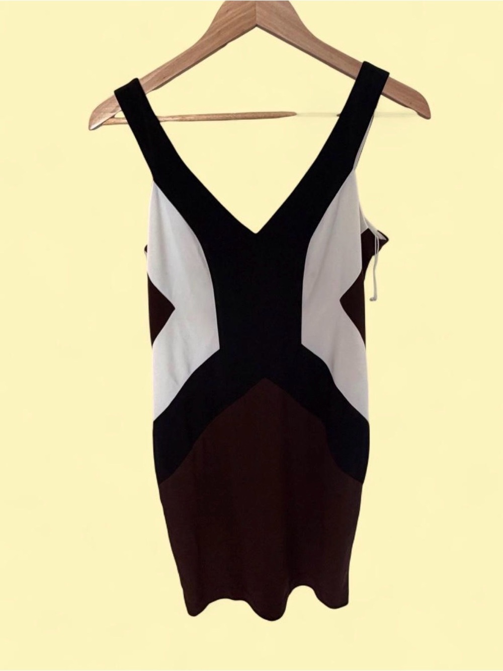 Boston Proper Colorblock V-Neck Tank Dress in Black, White & Brown